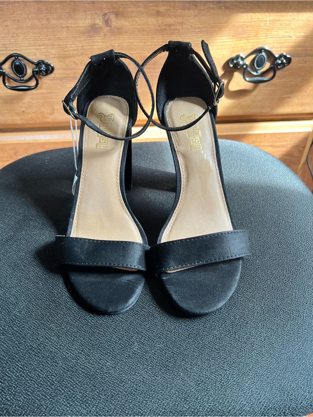 Brash Black Open-Toe Ankle-Strap Heels